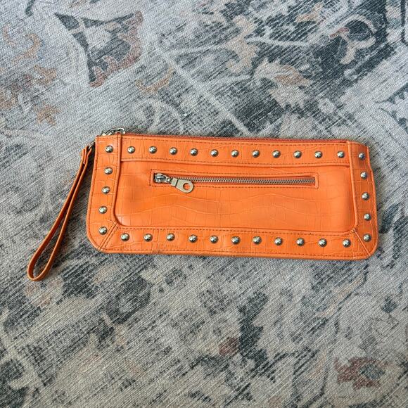 Orange Studded Clutch Faux Leather 11.5"x5" - Picture 2 of 7